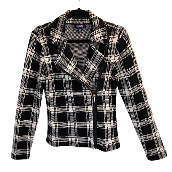 Chaps Women's Black White Plaid Cotton Full Zip Knit Long Sleeve Jacket Size XS - Picture 14 of 16